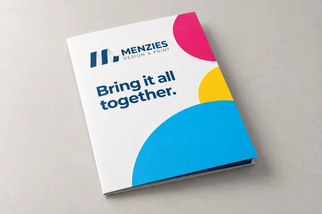 Illustrative closed Menzies presentation folder showing its branded front cover.