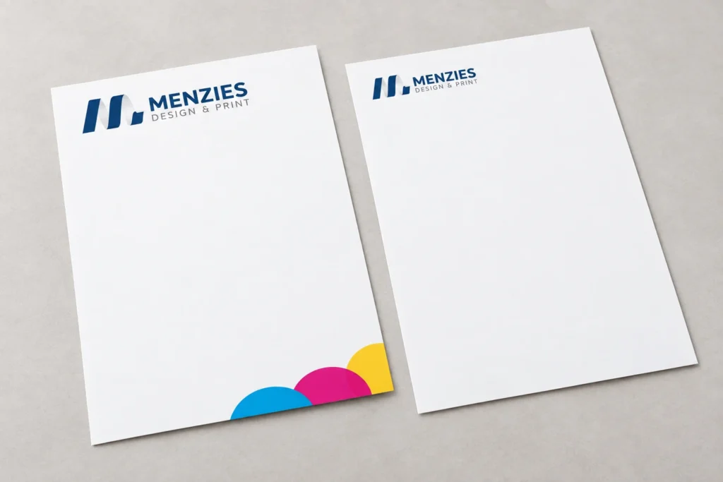 Illustrative simplified continuation sheet beside a main Menzies letterhead.