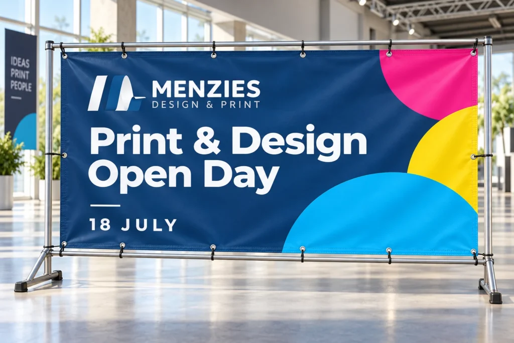 Illustrative Menzies event banner with sample open-day artwork.